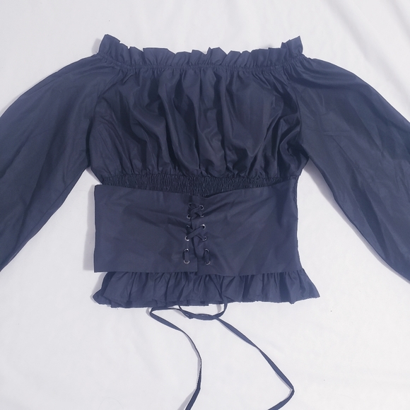 Scarlet Darkness Off Shoulder Long Sleeve Corset Cropped Top - Picture 6 of 9